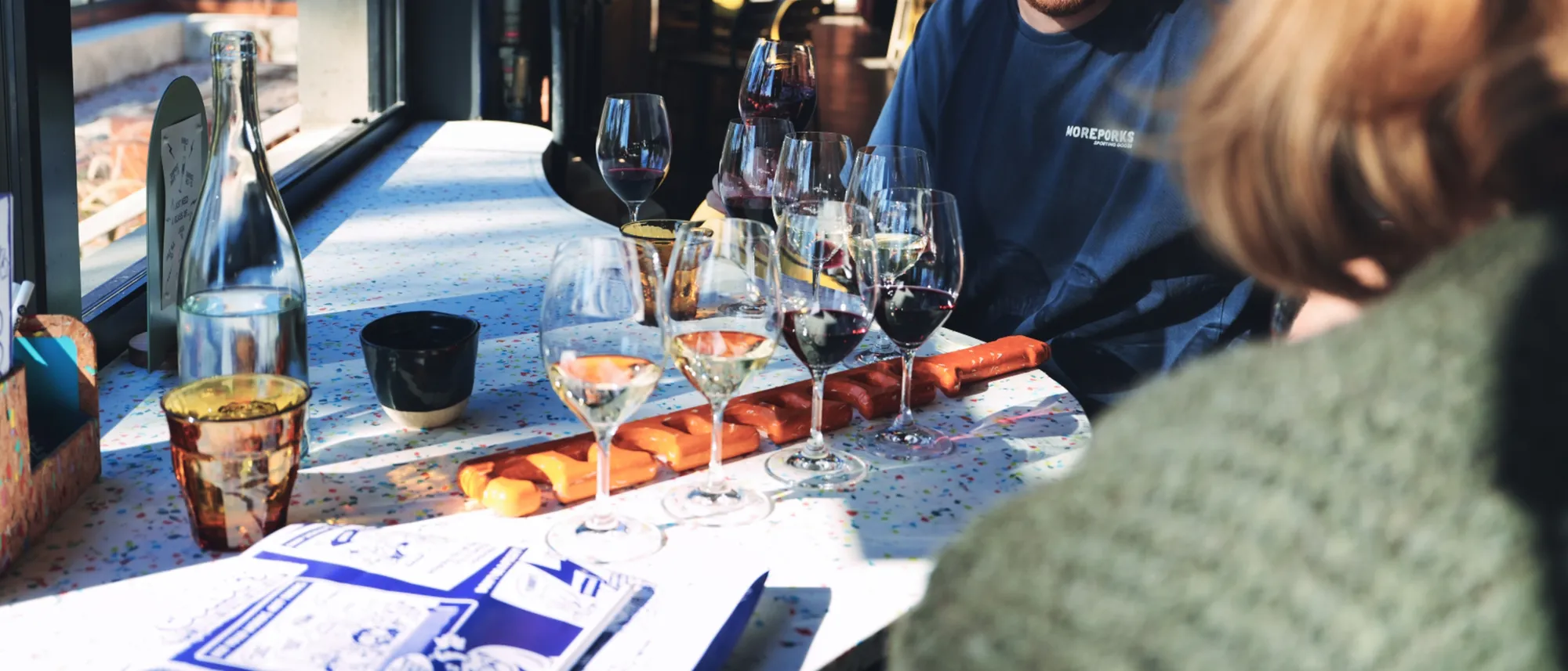 The tasting room at Gumeracha with a flight laid out by the window